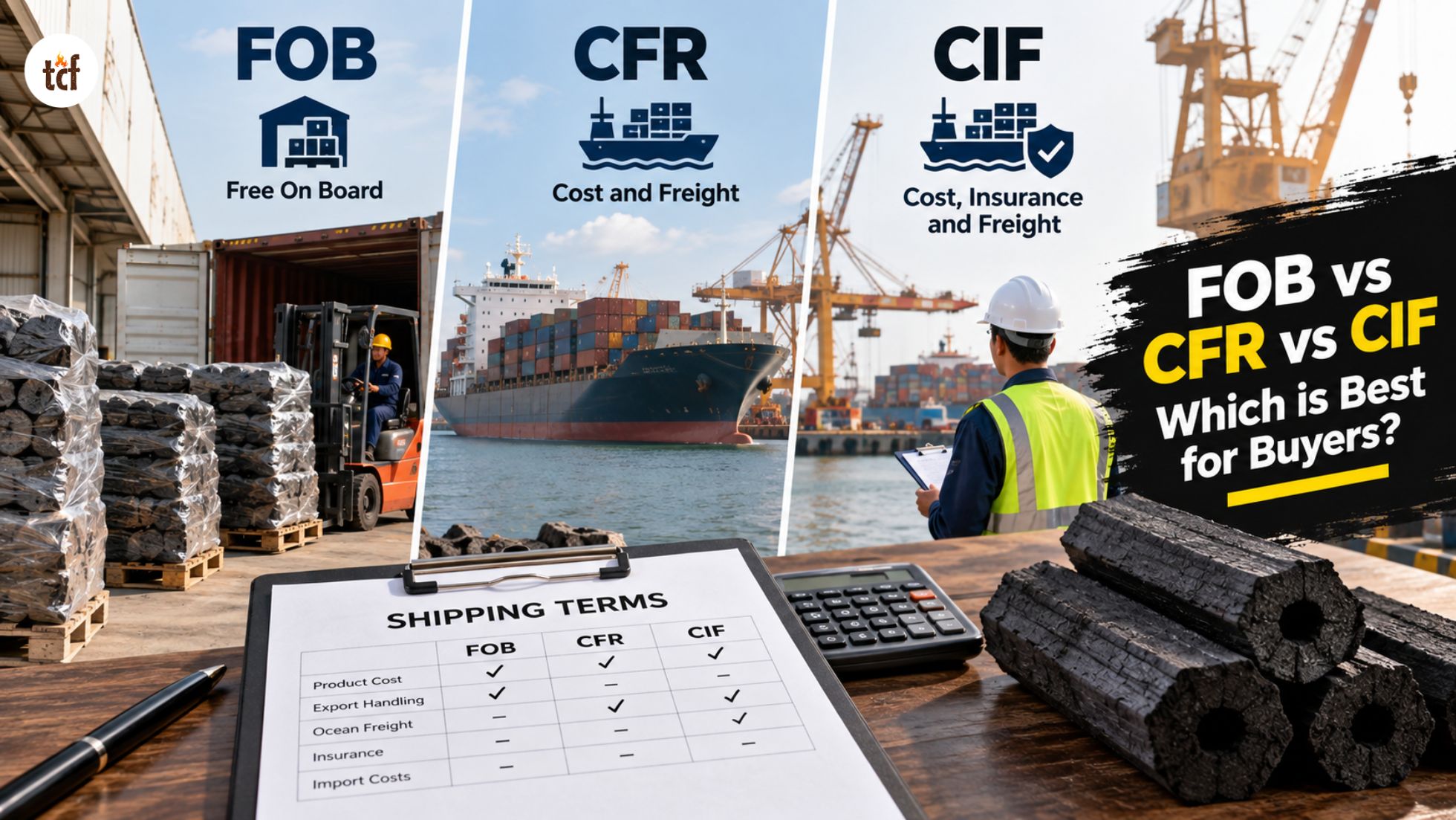 FOB vs CFR vs CIF for charcoal imports_ which is best for buyers