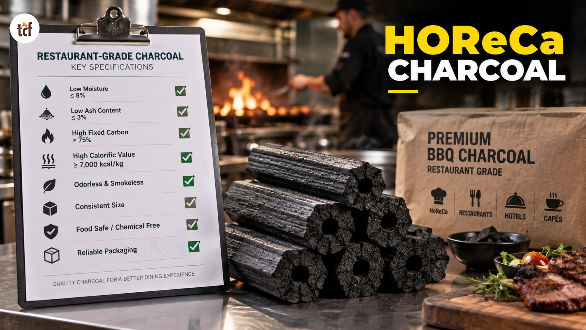 Restaurant-grade charcoal specifications